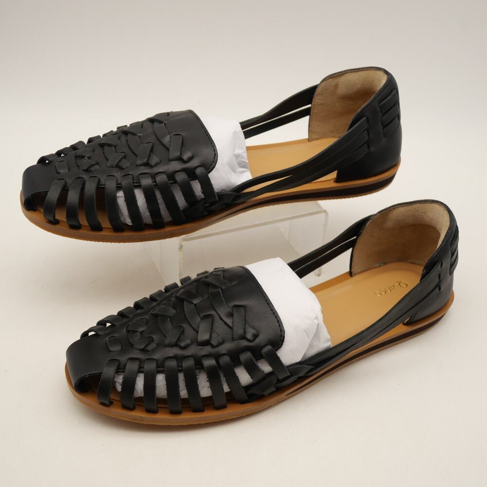 Quince Women's 8.5 Huarache Sandals Flats Black 100% Leather Shoes NEW